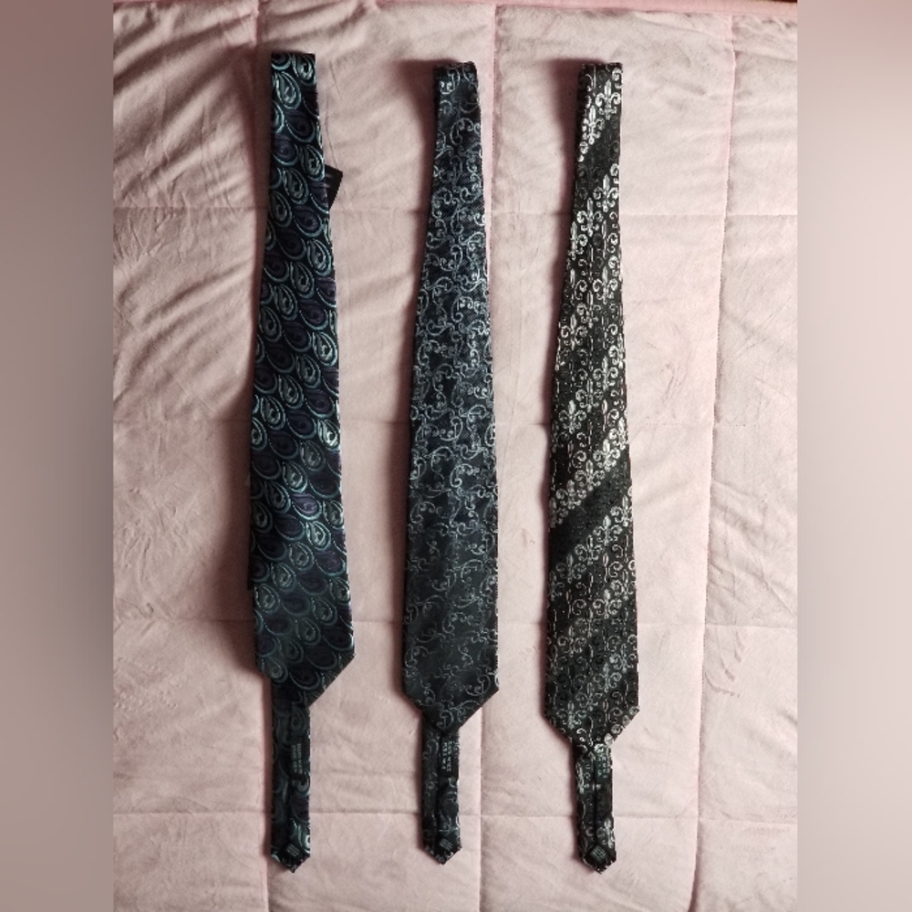 Elegant Handmade Silk Blue, Grey, And Black Ties
